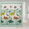 Cute Dinosaur Cartoon Animal with Tropical Palm Trees Shower Curtain for Kids Room Decoration