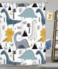 Cute Dinosaur Cartoon Graffiti Art Printed Waterproof Fabric Shower Curtain for Kids Bathroom Decor