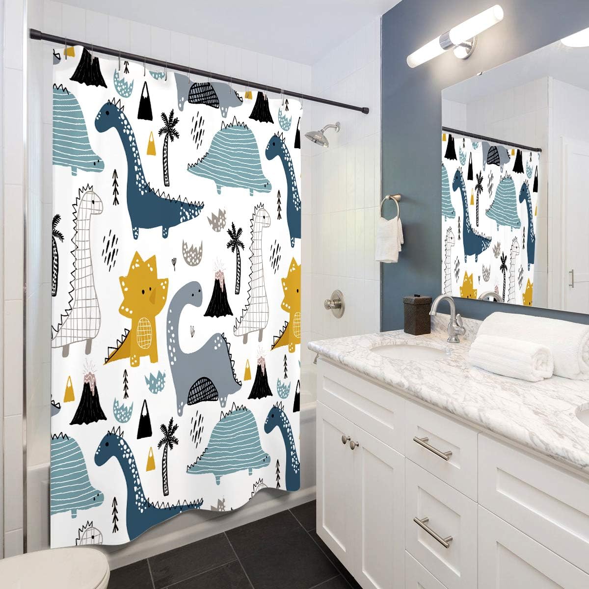 Cute Dinosaur Cartoon Graffiti Art Printed Waterproof Fabric Shower Curtain for Kids Bathroom Decor
