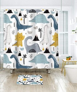 Cute Dinosaur Cartoon Graffiti Art Printed Waterproof Fabric Shower Curtain for Kids Bathroom Decor