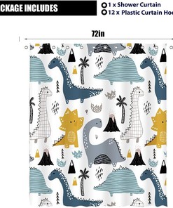 Cute Dinosaur Cartoon Graffiti Art Printed Waterproof Fabric Shower Curtain for Kids Bathroom Decor