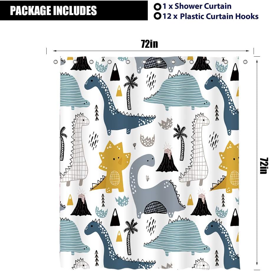 Cute Dinosaur Cartoon Graffiti Art Printed Waterproof Fabric Shower Curtain for Kids Bathroom Decor