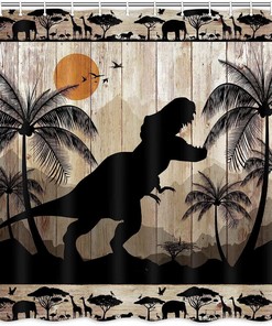 Cute Dinosaur Print Shower Curtain for Kids Bathroom in Rustic Farmhouse Style