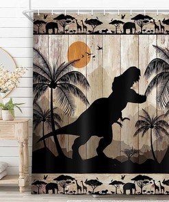 Cute Dinosaur Print Shower Curtain for Kids Bathroom in Rustic Farmhouse Style