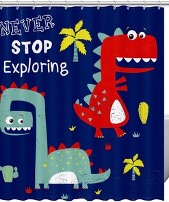 Cute Dinosaur Shower Curtain Set For Kids Bathroom