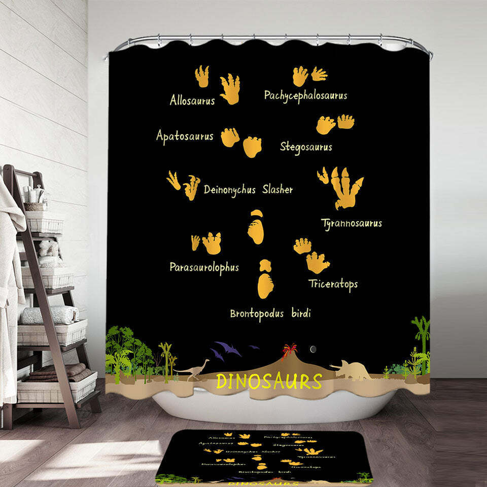 Cute Dinosaurs World And Footprints Track Shower Curtain