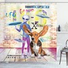 Cute Dog Alien Print Shower Curtain for Outer Space Bathroom Decor 