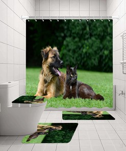 Cute Dog And Paws Print Shower Curtain