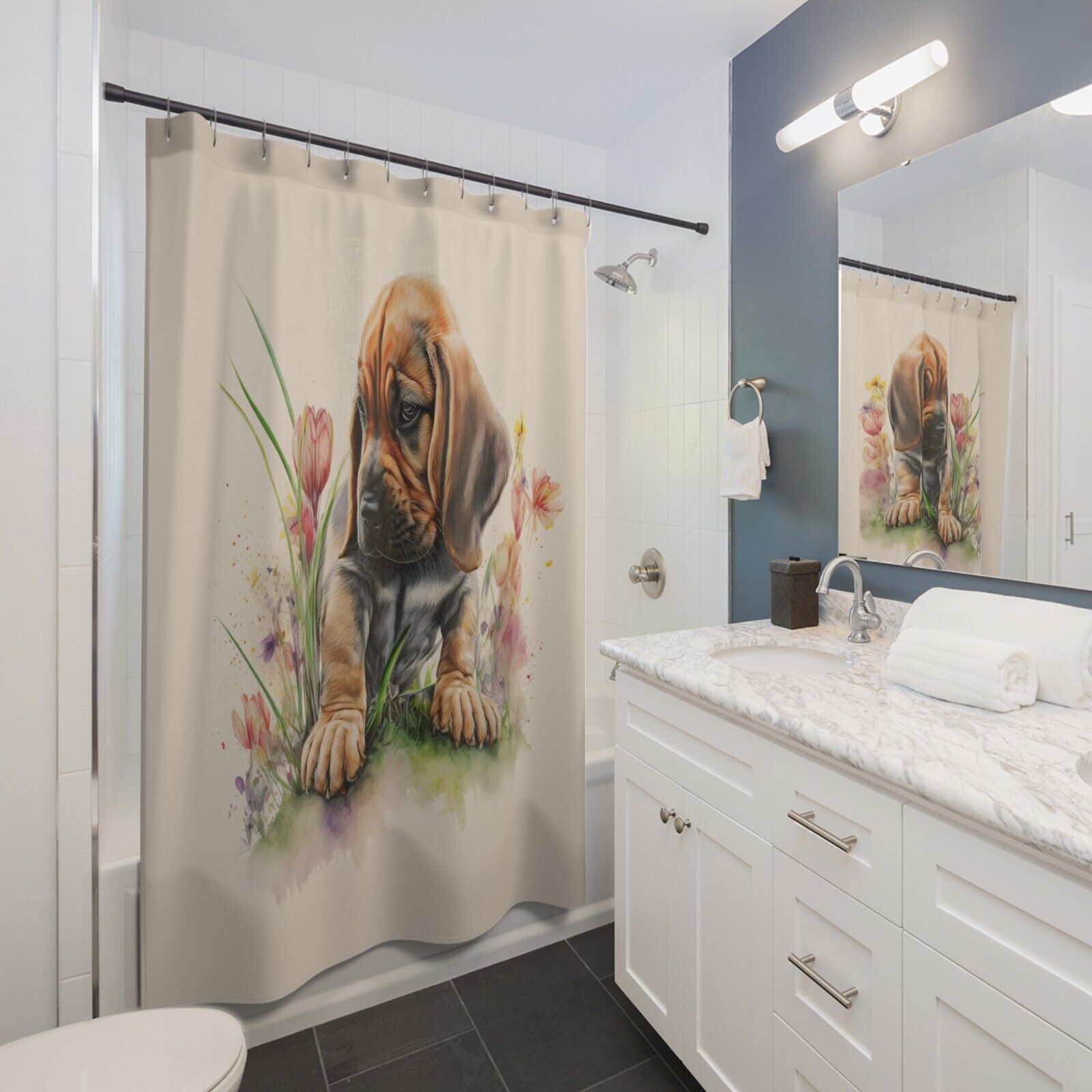 Cute Dog And Paws Shower Curtain - Image 2