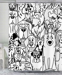 Cute Dog Cartoon Shower Curtain - Waterproof and Durable Fabric with Inviting and Kawaii Design