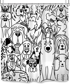 Cute Dog Cartoon Shower Curtain - Waterproof and Durable Fabric with Inviting and Kawaii Design