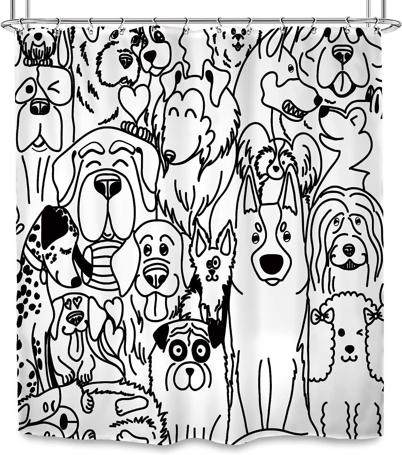 Cute Dog Cartoon Shower Curtain - Waterproof and Durable Fabric with Inviting and Kawaii Design