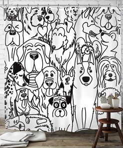 Cute Dog Cartoon Shower Curtain - Waterproof and Durable Fabric with Inviting and Kawaii Design