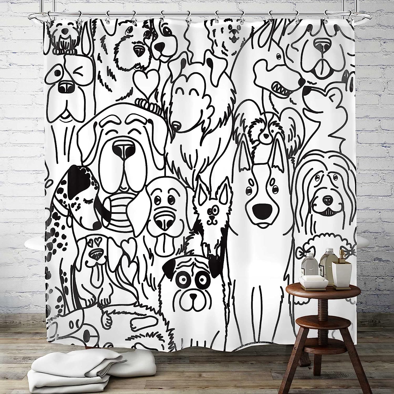 Cute Dog Cartoon Shower Curtain - Waterproof and Durable Fabric with Inviting and Kawaii Design