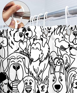 Cute Dog Cartoon Shower Curtain - Waterproof and Durable Fabric with Inviting and Kawaii Design