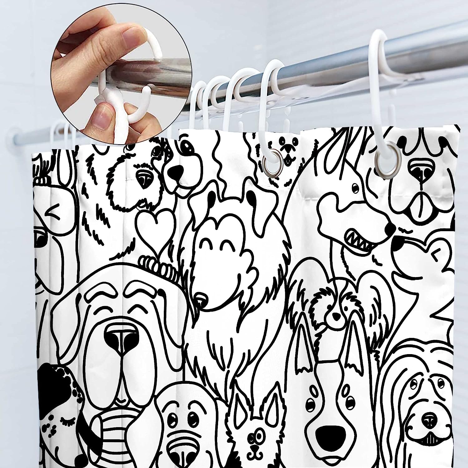 Cute Dog Cartoon Shower Curtain - Waterproof and Durable Fabric with Inviting and Kawaii Design