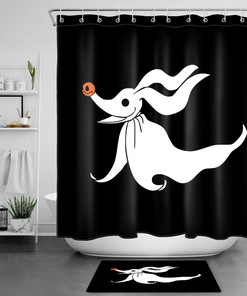 Cute Dog Ghost Haunts Halloween Night Black White Shower Curtain