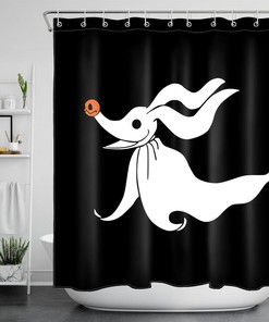 Cute Dog Ghost Haunts Halloween Night Black White Shower Curtain