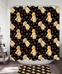 Cute Dog Paw And Labrador Puppy Bathroom Curtain