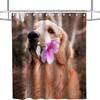 Cute Dog Pink Floral Love Kids Bathroom Shower Curtain Waterproof Washable Pink Brown