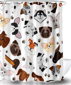 Cute Dog Puppy Fabric Shower Curtain For Pet Lovers