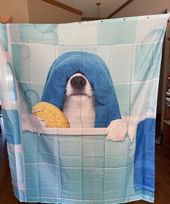 Cute Dog Shower Curtain For Animal Lovers, Waterproof With 8 Hooks