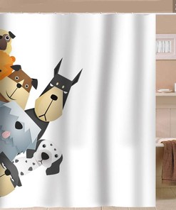 Cute Dogs Peekaboo Cartoon Shower Curtain - Tawny with Dalmatian, Bulldog, Pug, Poodle, and Beagle