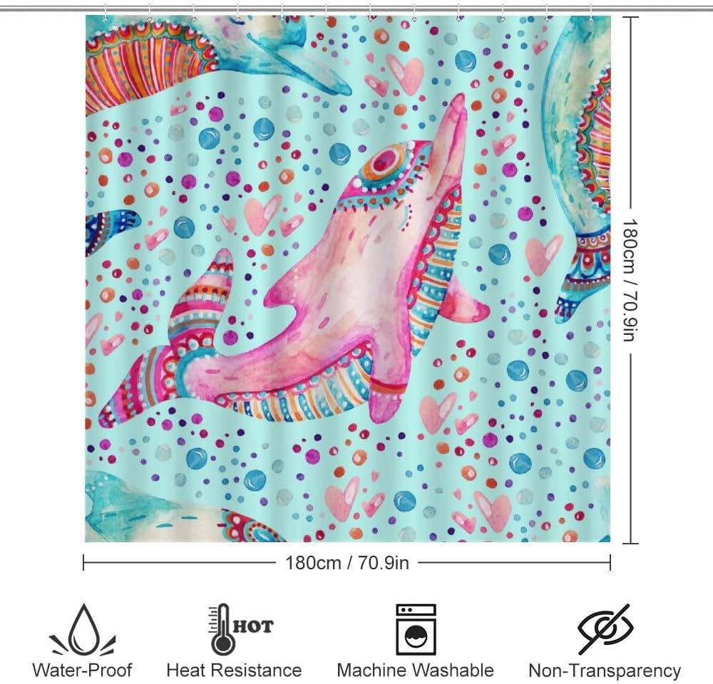 Cute Dolphin Shower Curtain for Bathroom with Soft and Waterproof Fabric - Kids Bathroom Shower Curtain