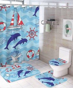 Cute Dolphin and Friends Shower Curtain for Bathroom - Animal Shower Curtain Decor Ideas for Kids