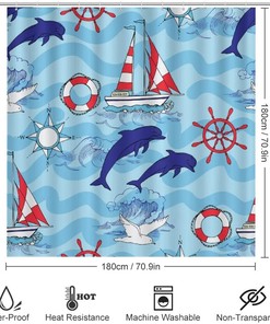 Cute Dolphin and Friends Shower Curtain for Bathroom - Animal Shower Curtain Decor Ideas for Kids