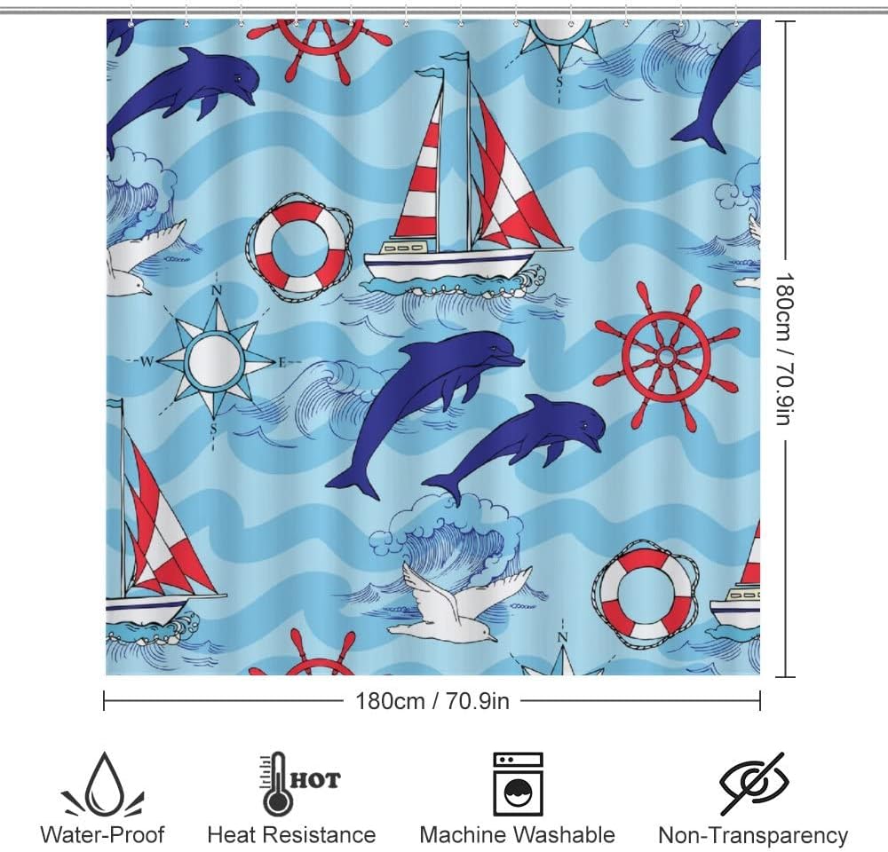 Cute Dolphin and Friends Shower Curtain for Bathroom - Animal Shower Curtain Decor Ideas for Kids
