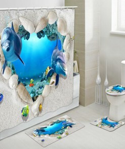 Cute Dolphins Seashell Beach Decor - Lovely Fabric Shower Curtains