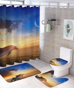 Cute Dolphins in Blue Sea Shower Curtain for Bathroom - Kids Bathroom Shower Curtain with Blue Ocean Theme