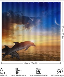 Cute Dolphins in Blue Sea Shower Curtain for Bathroom - Kids Bathroom Shower Curtain with Blue Ocean Theme