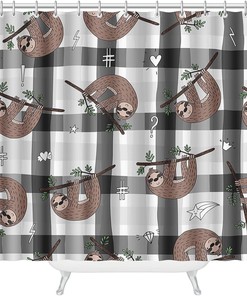 Cute Doodle Sloth Seamless Pattern Sloth Shower Curtain for Bathroom Showers Decor