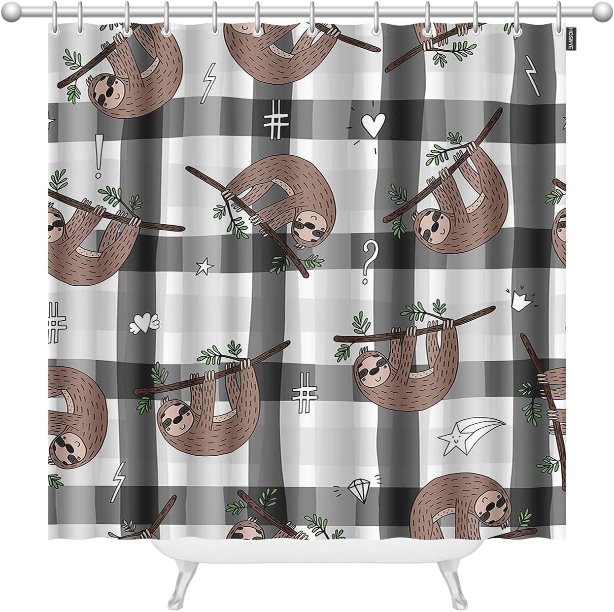 Cute Doodle Sloth Seamless Pattern Sloth Shower Curtain for Bathroom Showers Decor