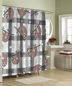 Cute Doodle Sloth Seamless Pattern Sloth Shower Curtain for Bathroom Showers Decor