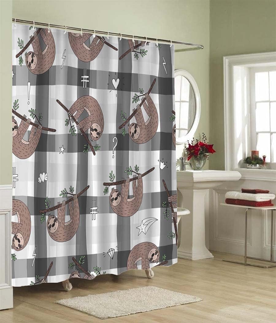 Cute Doodle Sloth Seamless Pattern Sloth Shower Curtain for Bathroom Showers Decor