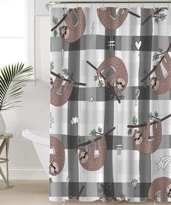 Cute Doodle Sloth Seamless Pattern Sloth Shower Curtain for Bathroom Showers Decor