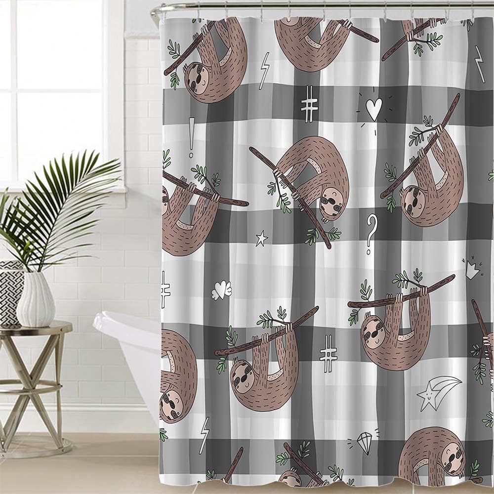 Cute Doodle Sloth Seamless Pattern Sloth Shower Curtain for Bathroom Showers Decor