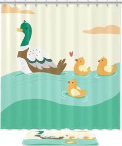 Cute Duck Cartoon Shower Curtain For Kid'S Bathroom Design