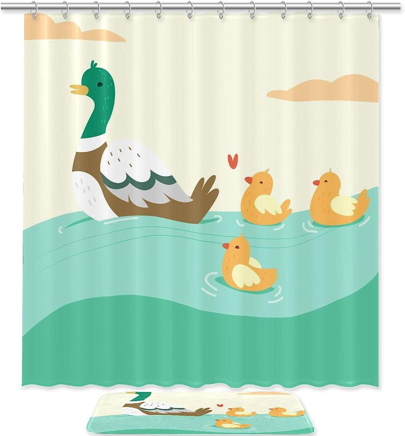 Cute Duck Cartoon Shower Curtain For Kid'S Bathroom Design
