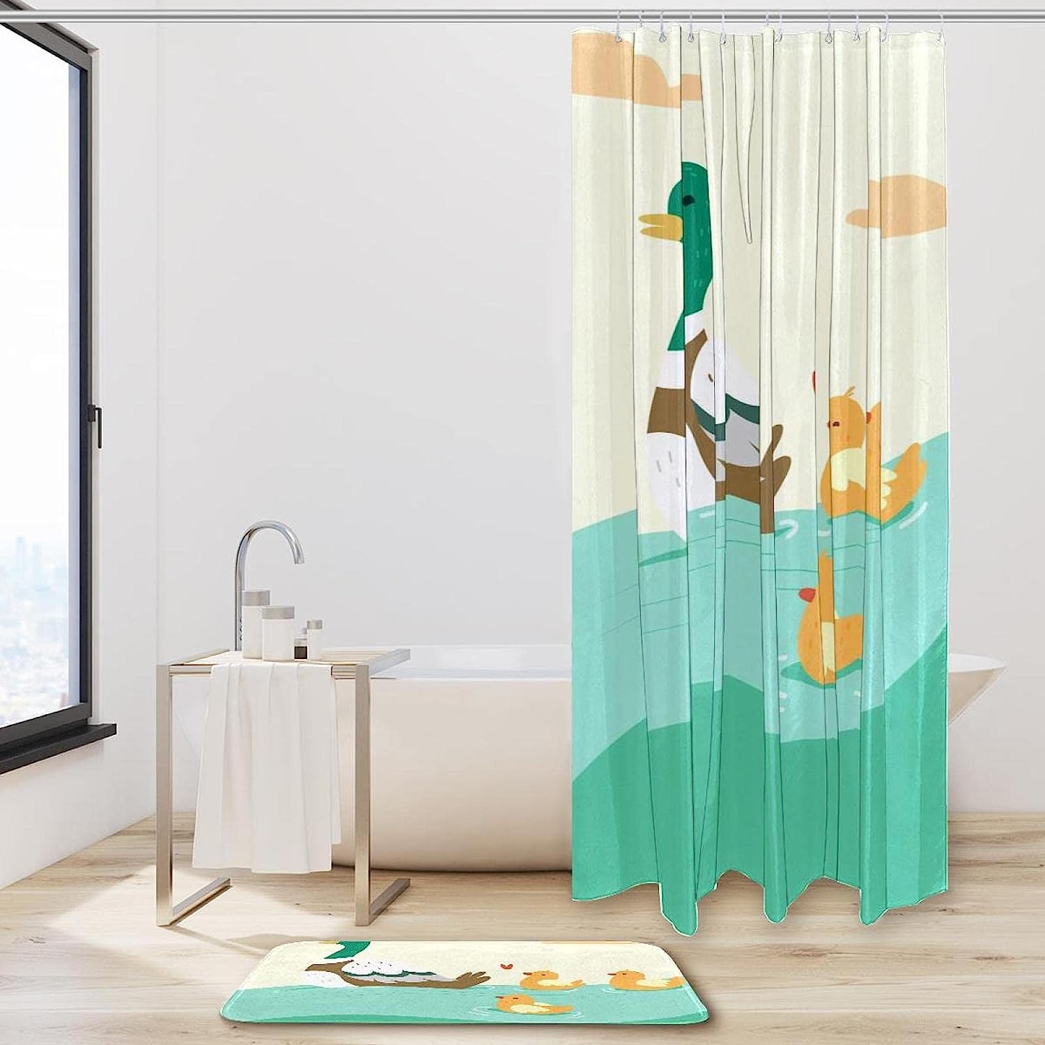 Cute Duck Cartoon Shower Curtain For Kid'S Bathroom Design - Image 2