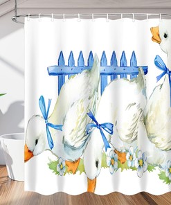 Cute Duck Fence Fabric Shower Curtain, Quick-Drying Modern Bath Curtain for Bathroom Decoration