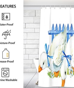 Cute Duck Fence Fabric Shower Curtain, Quick-Drying Modern Bath Curtain for Bathroom Decoration