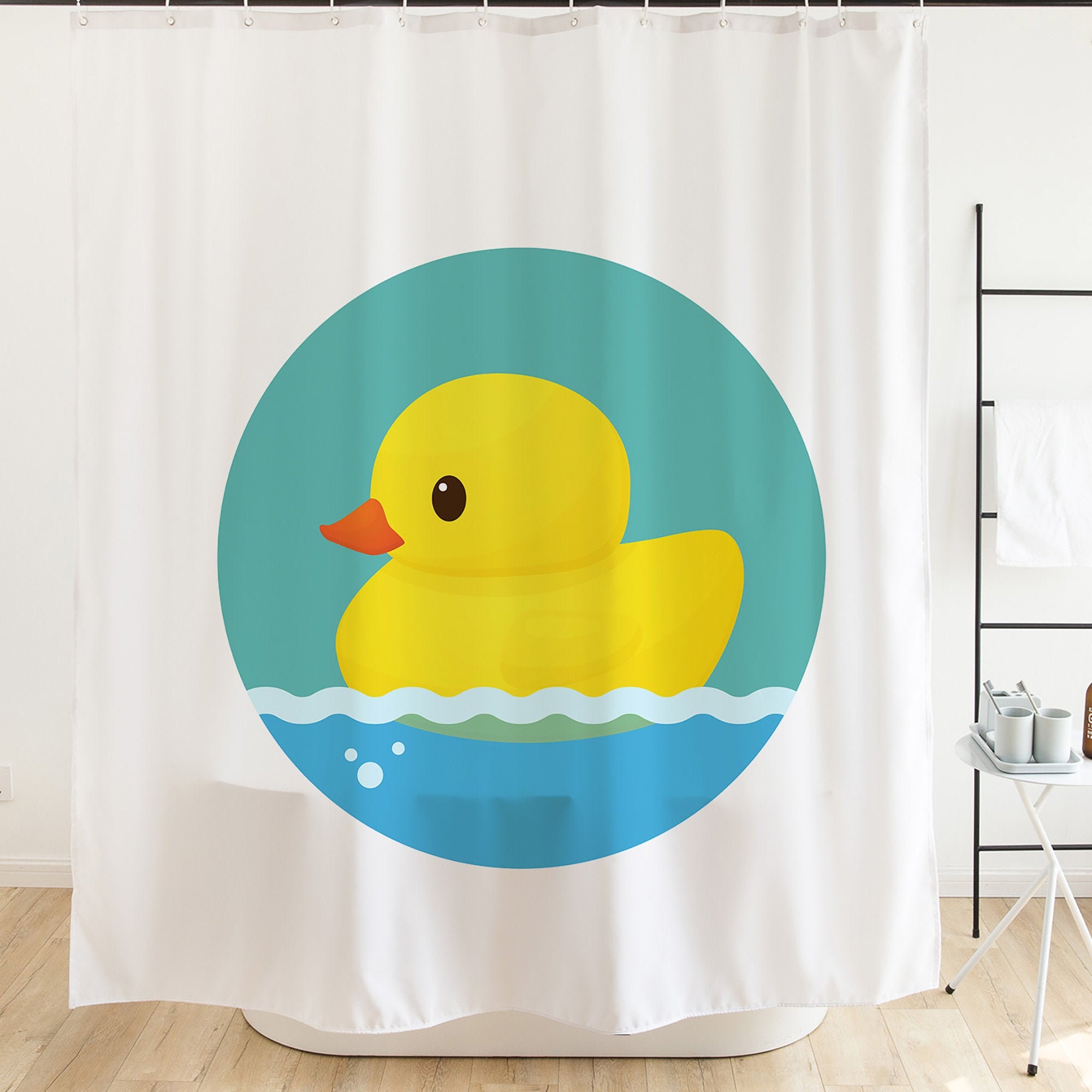 Cute Duck Shower Curtain for Kids Bathroom Decor Heavy Fabric Waterproof Washable