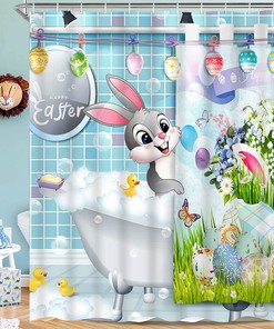 Cute Easter Bunny And Eggs Shower Curtain For Festive Bathroom Decor