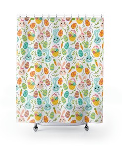 Cute Easter Bunny Rabbit Shower Curtain Bathroom Decor Gift for Housewarming or Holiday
