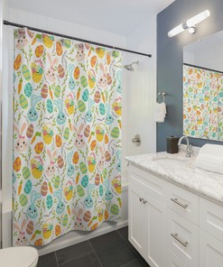Cute Easter Bunny Rabbit Shower Curtain Bathroom Decor Gift for Housewarming or Holiday