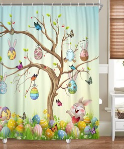 Cute Easter Bunny Rabbit Spring Shower Curtain, Restroom Decor Accessory